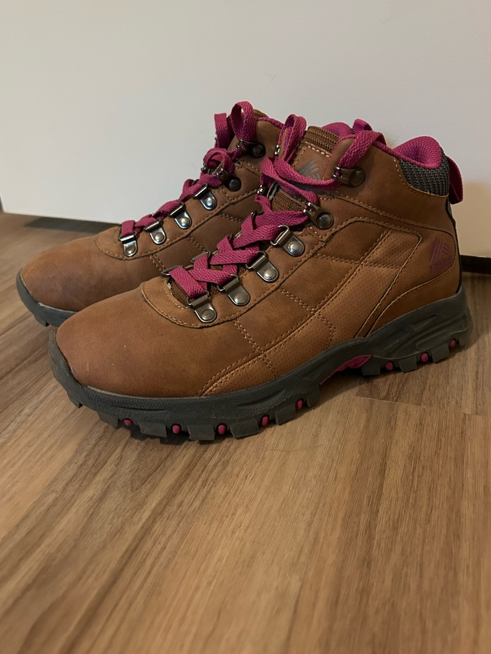 Women’s Brown Leather Hiking Boots with Pink Accents